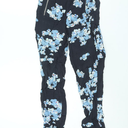 Primrose Park Womens Blue Floral Viscose Trousers Size XS L29 in Regular - Zip Pocket