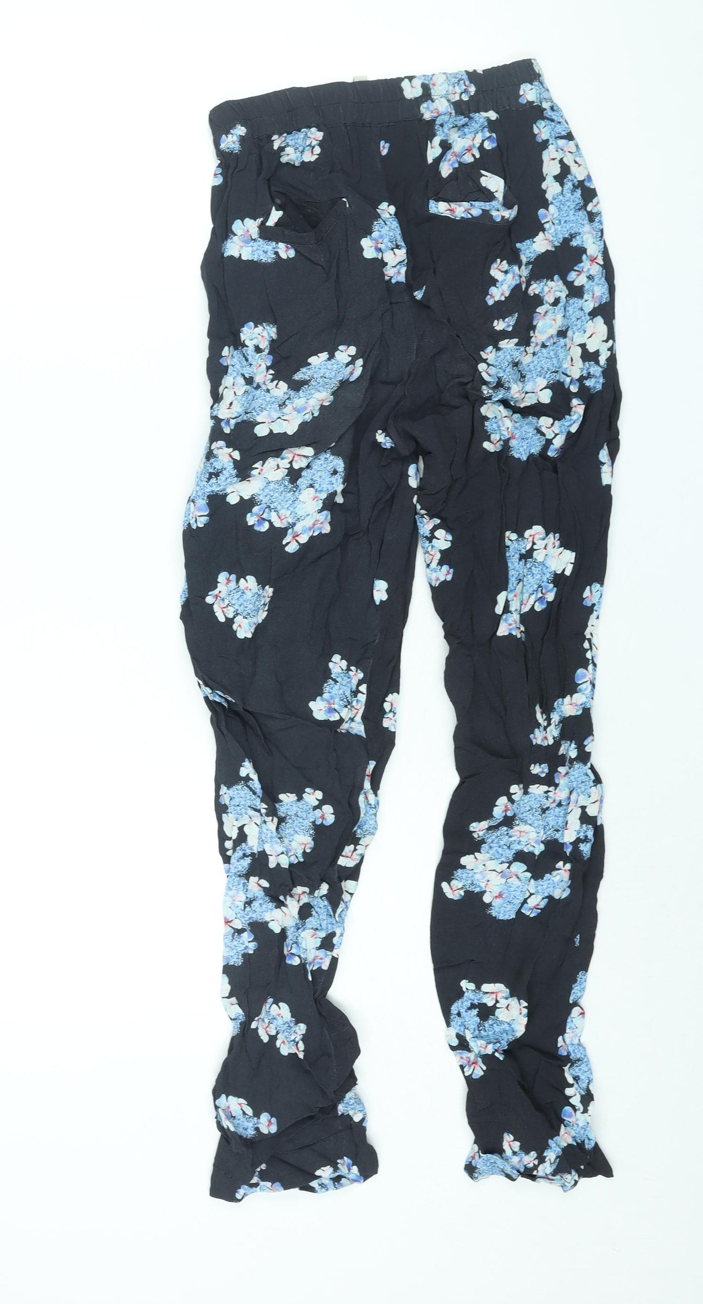 Primrose Park Womens Blue Floral Viscose Trousers Size XS L29 in Regular - Zip Pocket