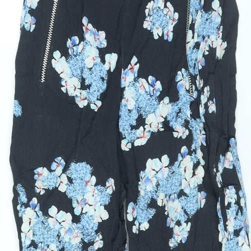 Primrose Park Womens Blue Floral Viscose Trousers Size XS L29 in Regular - Zip Pocket