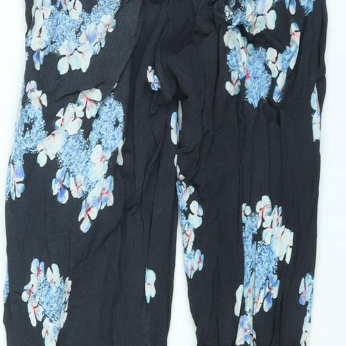 Primrose Park Womens Blue Floral Viscose Trousers Size XS L29 in Regular - Zip Pocket