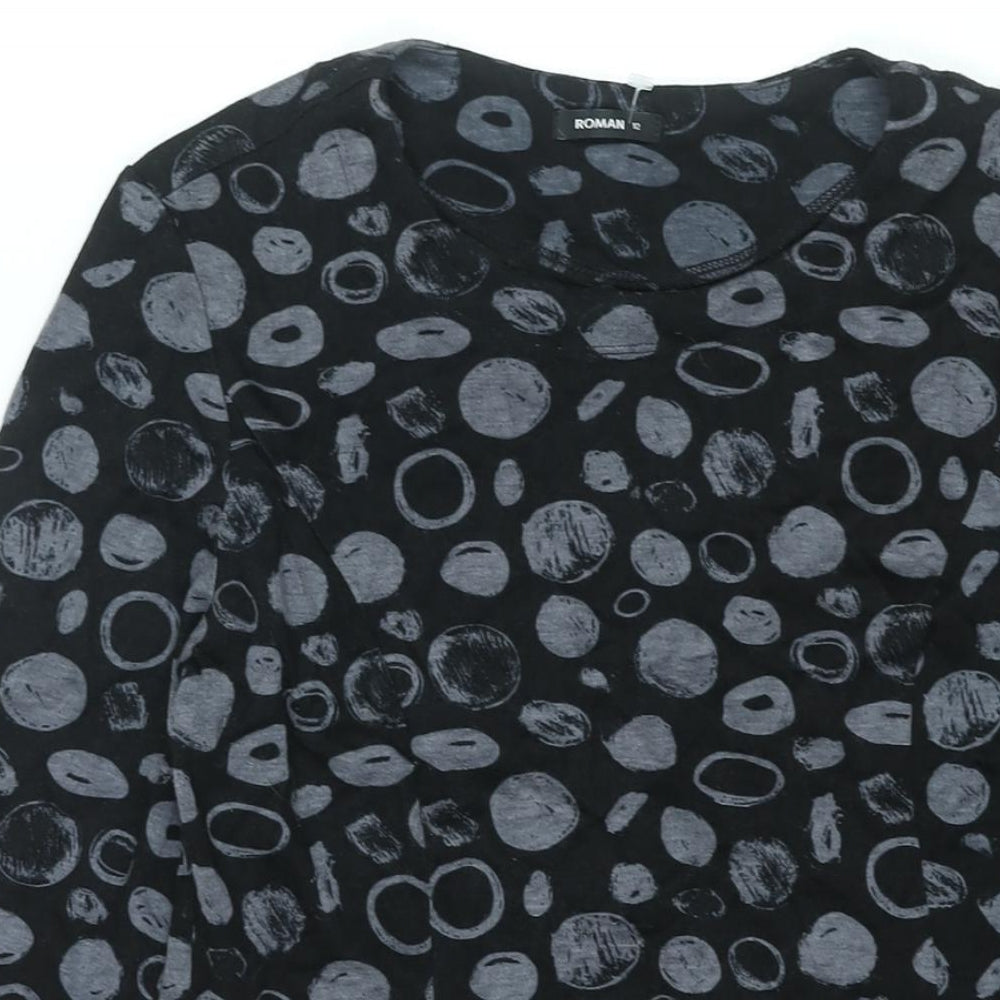 Roman Womens Black Geometric Polyester Shift Size 12 Round Neck Pullover