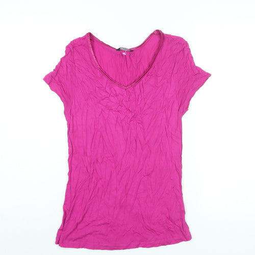 M&Co Womens Pink Viscose Basic T-Shirt Size 14 V-Neck