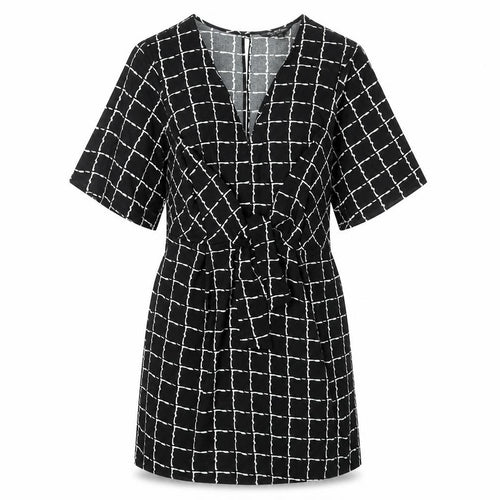 Miss Selfridge Womens Black Geometric Polyester A-Line Size 12 Round Neck Button - Tie Detail