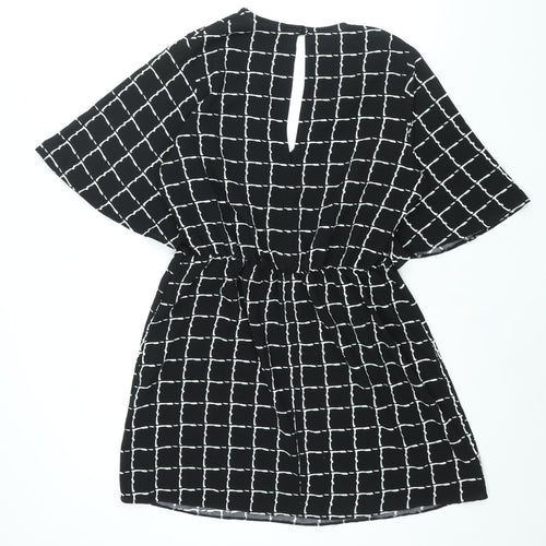 Miss Selfridge Womens Black Geometric Polyester A-Line Size 12 Round Neck Button - Tie Detail