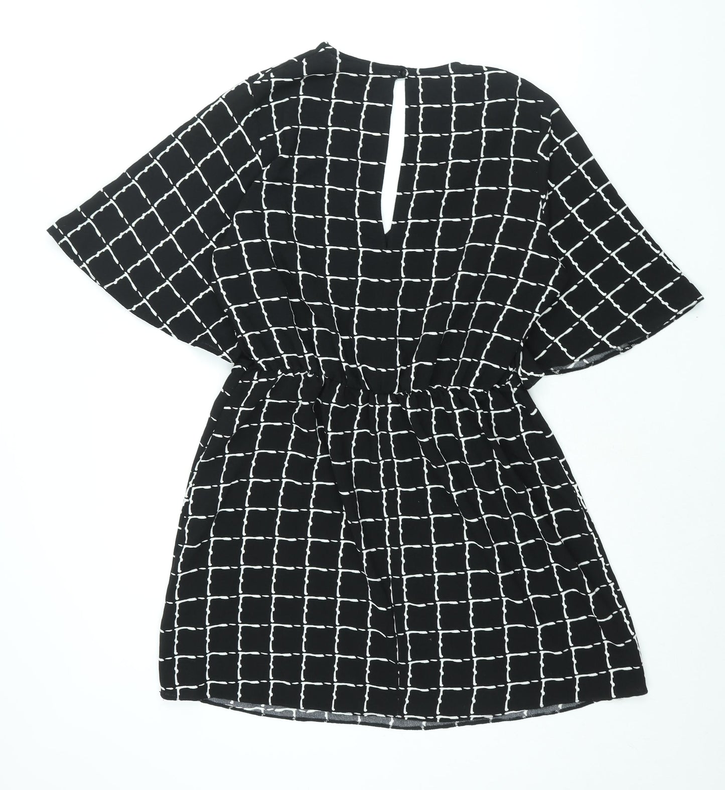 Miss Selfridge Womens Black Geometric Polyester A-Line Size 12 Round Neck Button - Tie Detail