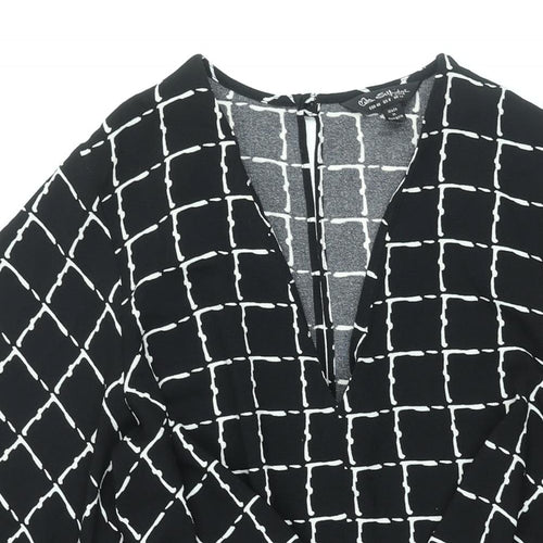 Miss Selfridge Womens Black Geometric Polyester A-Line Size 12 Round Neck Button - Tie Detail