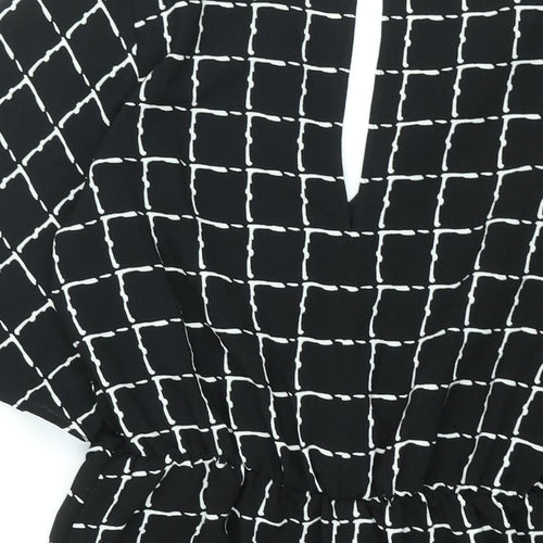 Miss Selfridge Womens Black Geometric Polyester A-Line Size 12 Round Neck Button - Tie Detail
