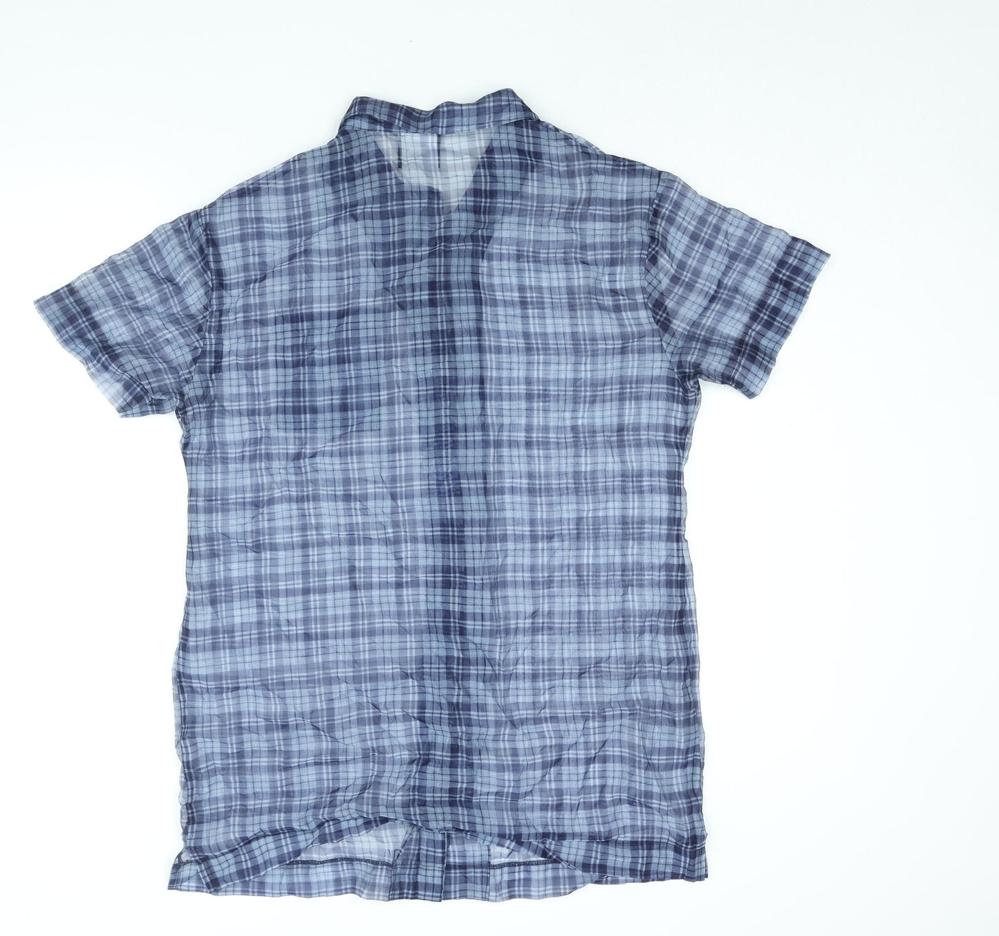 The Ragged Priest Womens Blue Check Polyester Basic Button-Up Size M Collared - Semi Sheer