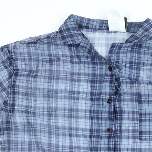 The Ragged Priest Womens Blue Check Polyester Basic Button-Up Size M Collared - Semi Sheer