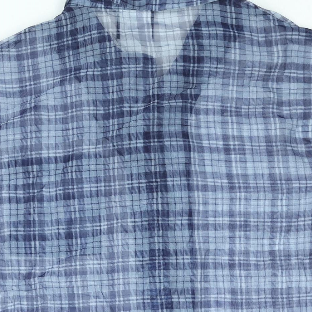 The Ragged Priest Womens Blue Check Polyester Basic Button-Up Size M Collared - Semi Sheer