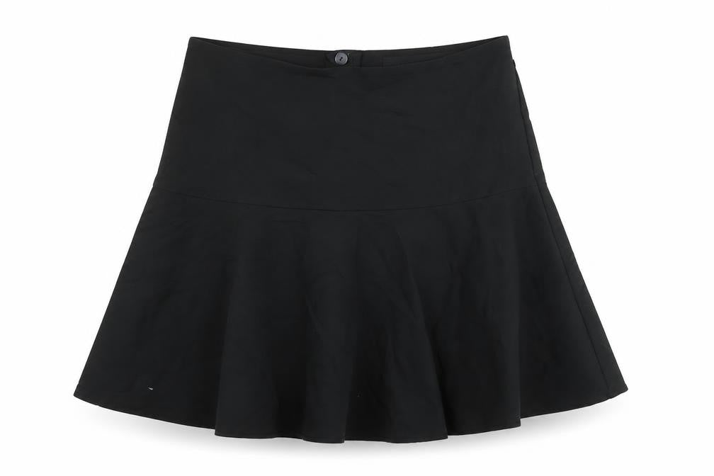 Front view of Next women’s black cotton a-line skirt, size UK 12, zip