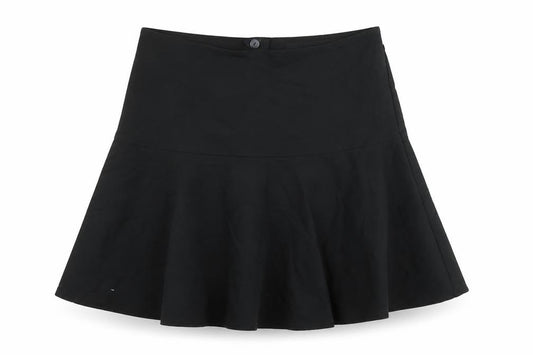 Front view of Next women’s black cotton a-line skirt, size UK 12, zip