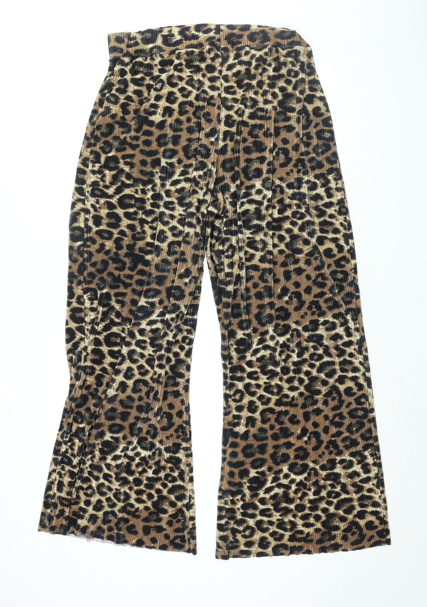 River Island Womens Beige Animal Print Polyester Trousers Size 18 L32 in Regular - Leopard Print Plisse