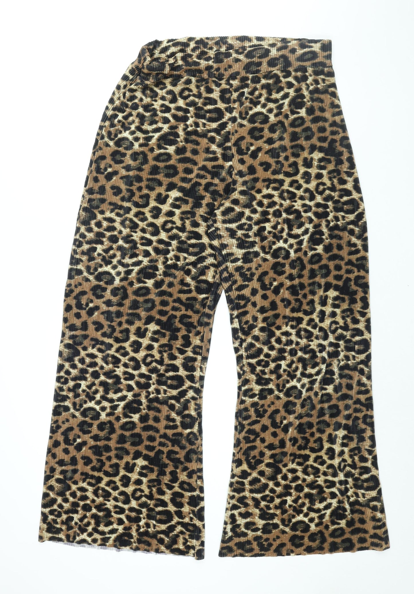River Island Womens Beige Animal Print Polyester Trousers Size 18 L32 in Regular - Leopard Print Plisse