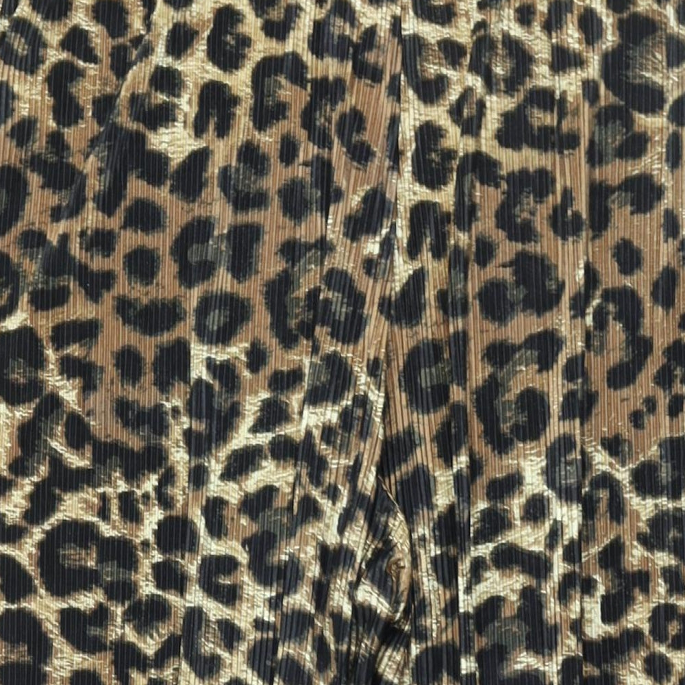 River Island Womens Beige Animal Print Polyester Trousers Size 18 L32 in Regular - Leopard Print Plisse