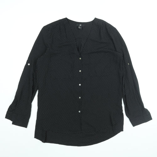 H&M Womens Black Polka Dot Polyester Basic Blouse Size 8 V-Neck