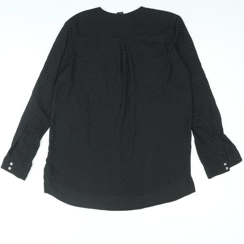 H&M Womens Black Polka Dot Polyester Basic Blouse Size 8 V-Neck