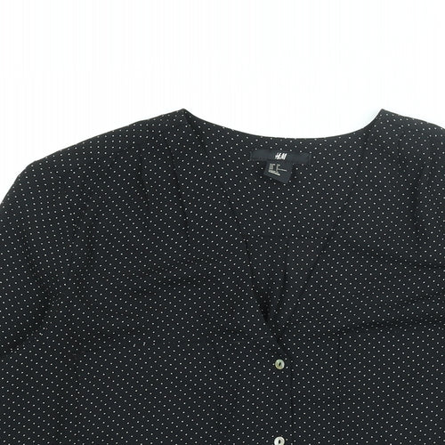 H&M Womens Black Polka Dot Polyester Basic Blouse Size 8 V-Neck