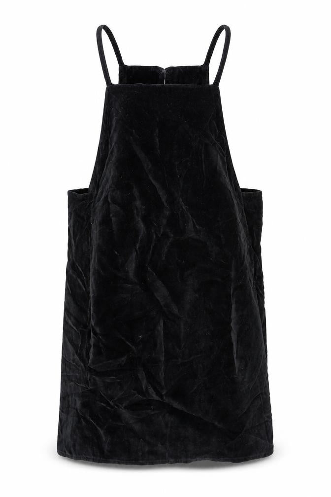 Topshop Womens Black Cotton Pinafore/Dungaree Dress Size 12 Square Neck Hook & Eye