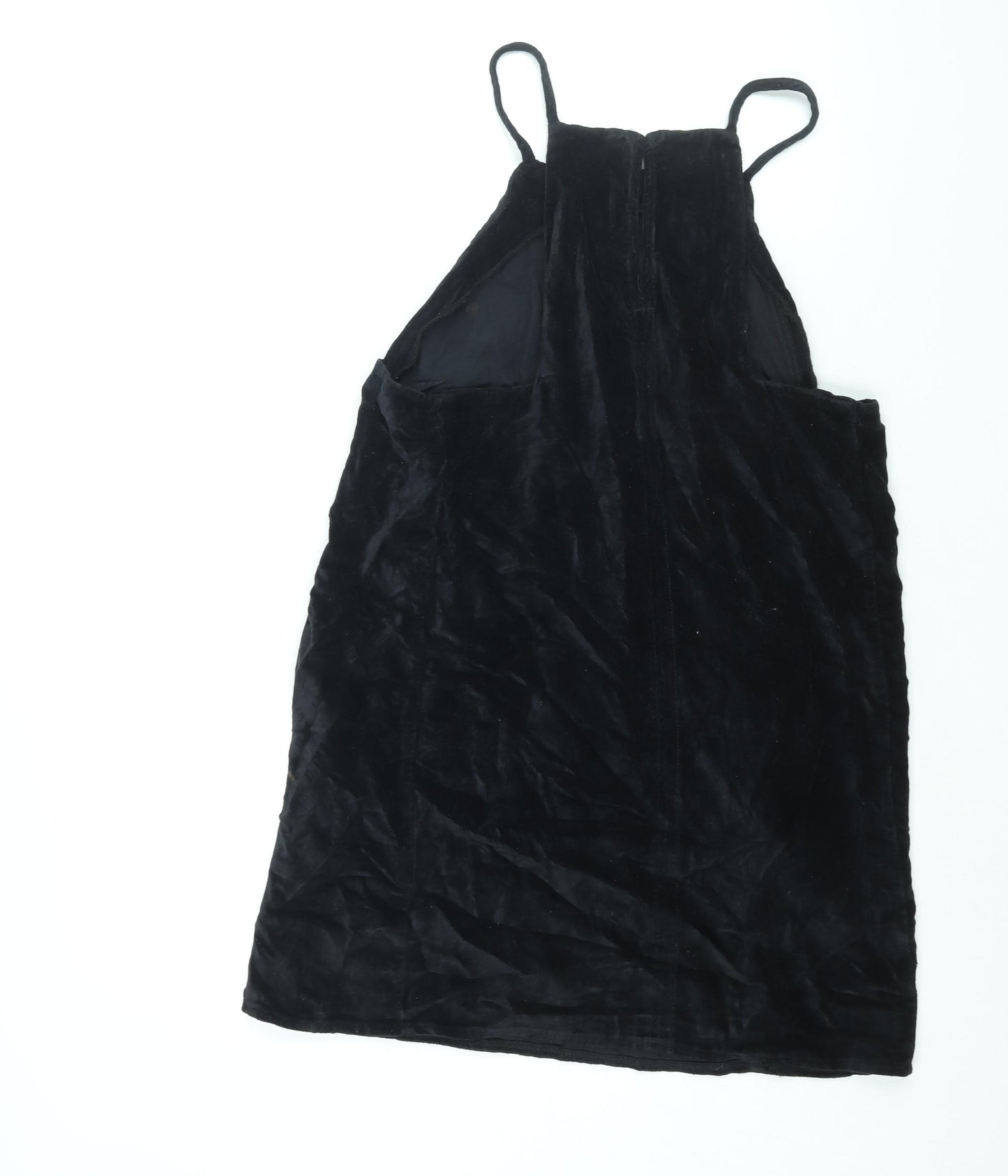 Topshop Womens Black Cotton Pinafore/Dungaree Dress Size 12 Square Neck Hook & Eye