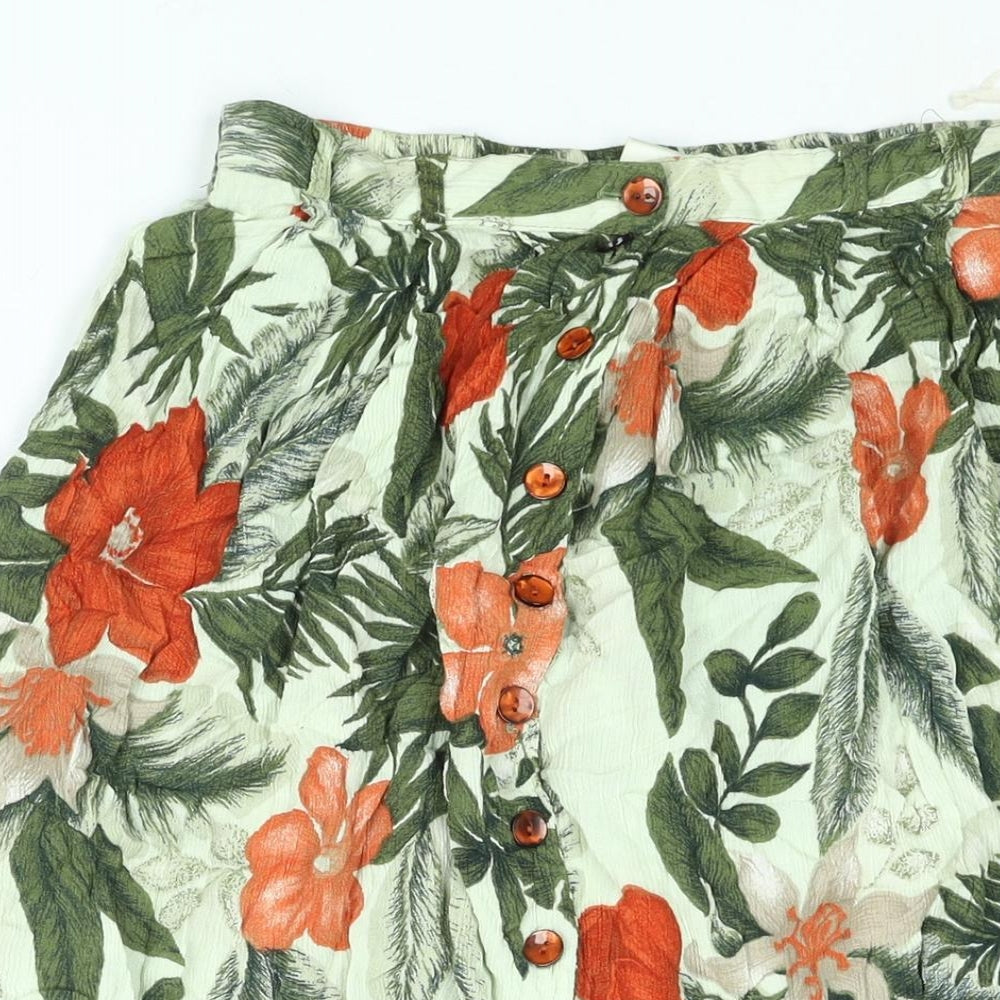 The Collection Womens Green Floral Viscose Peasant Skirt Size 12 Button