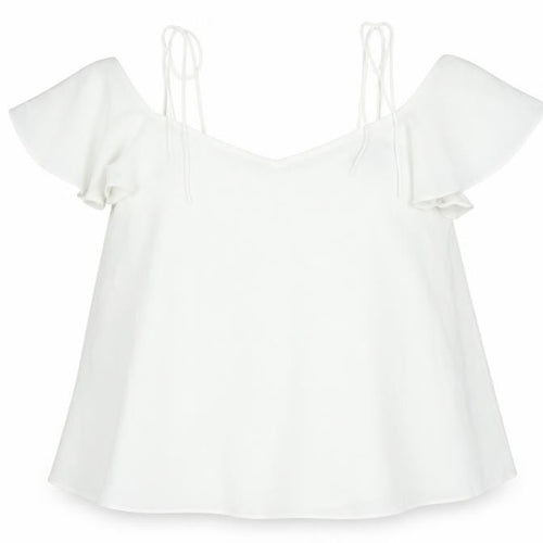 Topshop Womens White Polyester Camisole Blouse Size 10 Scoop Neck - Cold Shoulder Frill
