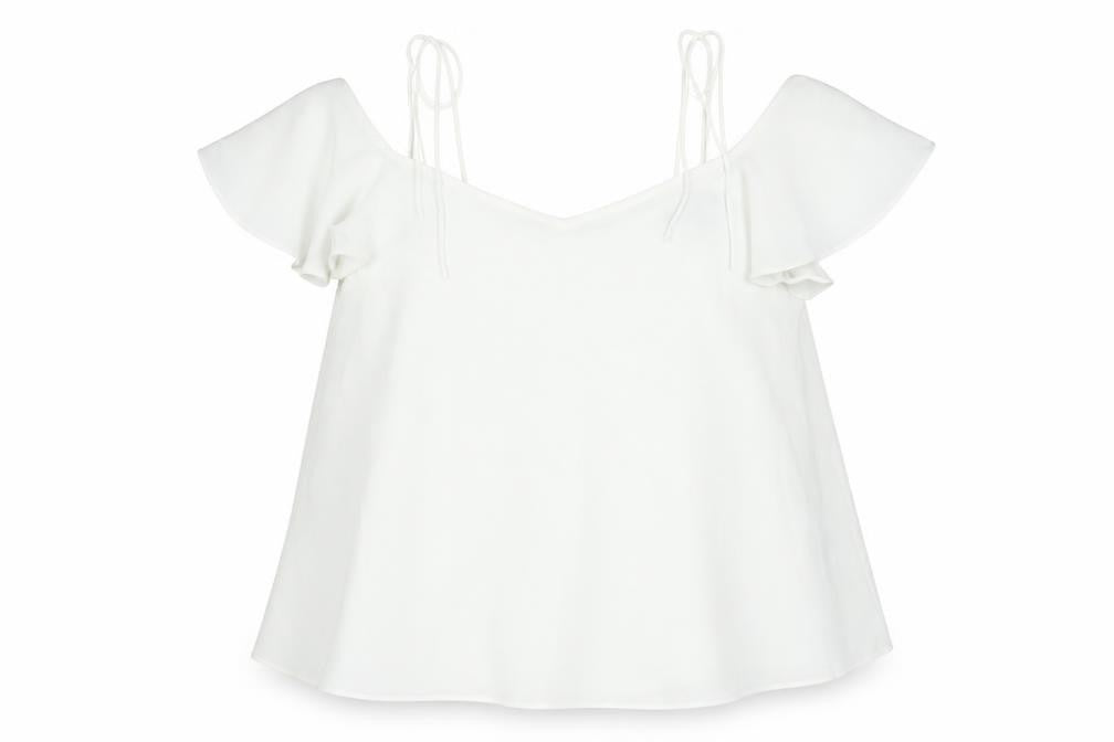 Topshop Womens White Polyester Camisole Blouse Size 10 Scoop Neck - Cold Shoulder Frill