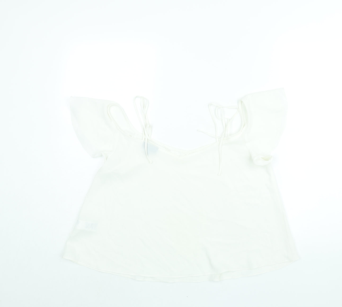 Topshop Womens White Polyester Camisole Blouse Size 10 Scoop Neck - Cold Shoulder Frill