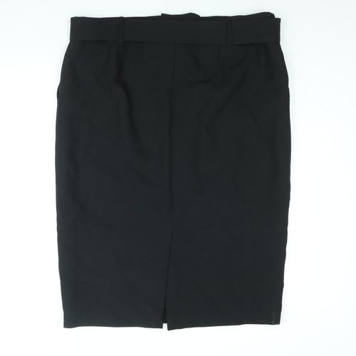 Marks and Spencer Womens Black Polyester Straight & Pencil Skirt Size 20 Zip - Belted