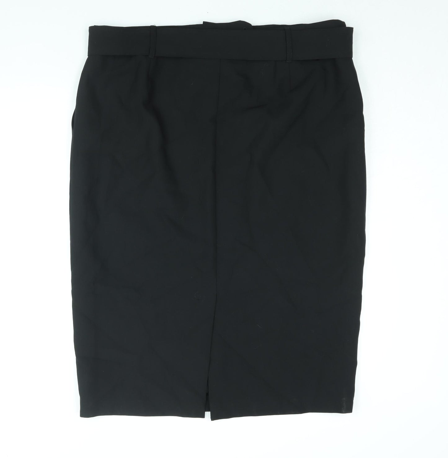 Marks and Spencer Womens Black Polyester Straight & Pencil Skirt Size 20 Zip - Belted