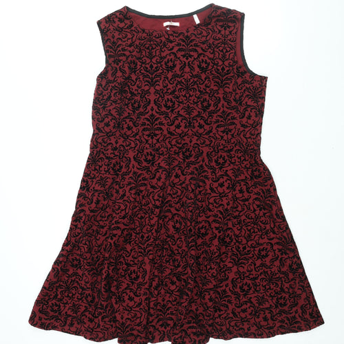 Joe Browns Womens Red Geometric Polyester Fit & Flare Size 18 Round Neck Pullover - Velvet
