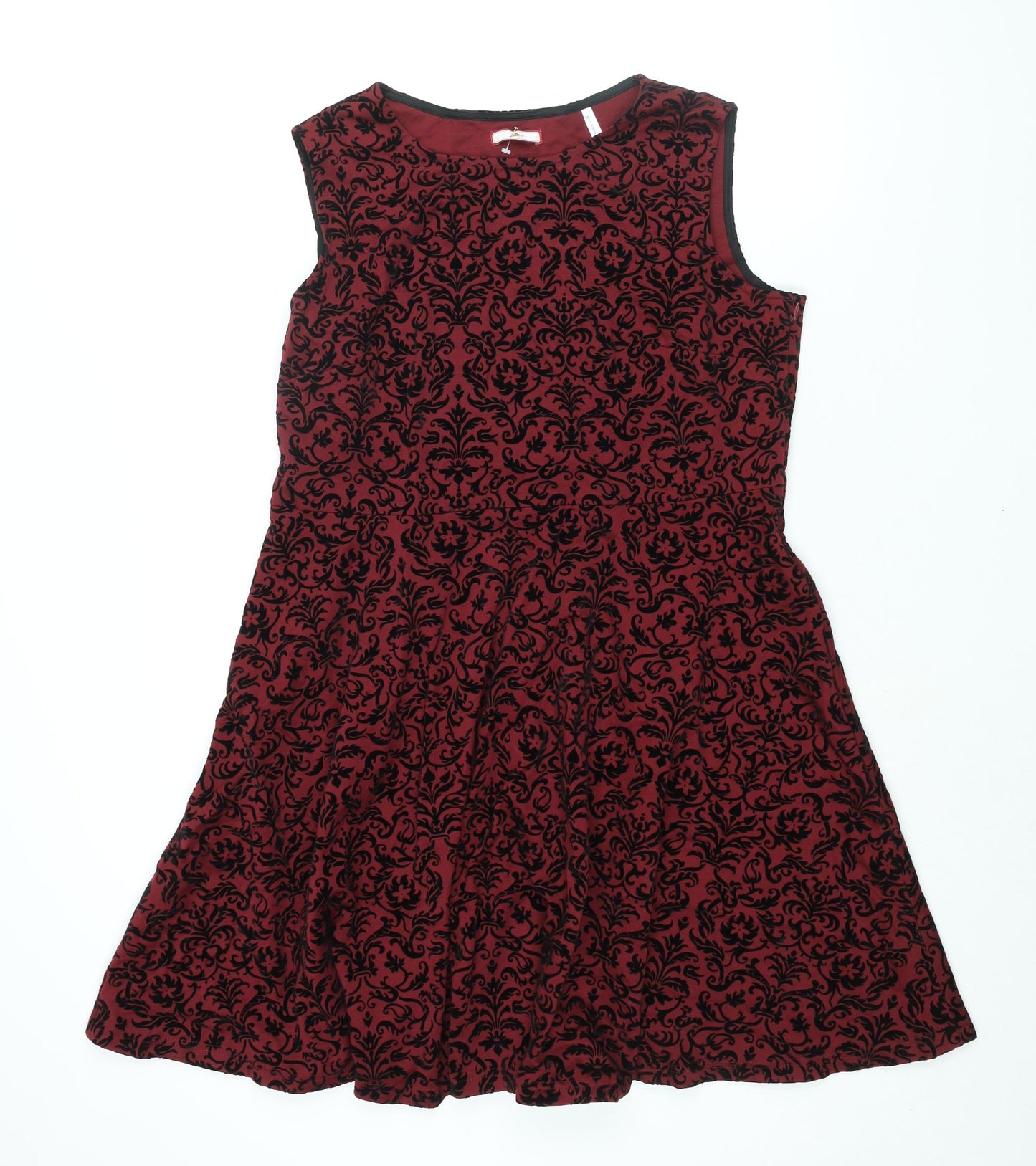 Joe Browns Womens Red Geometric Polyester Fit & Flare Size 18 Round Neck Pullover - Velvet