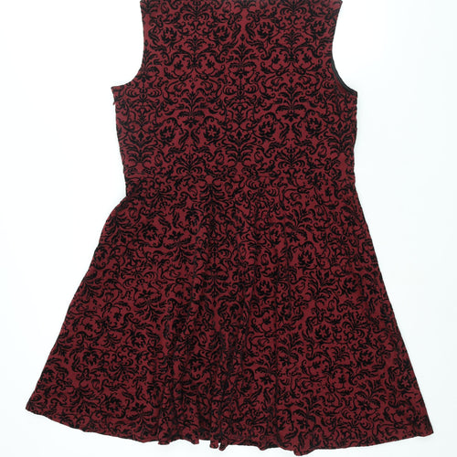 Joe Browns Womens Red Geometric Polyester Fit & Flare Size 18 Round Neck Pullover - Velvet