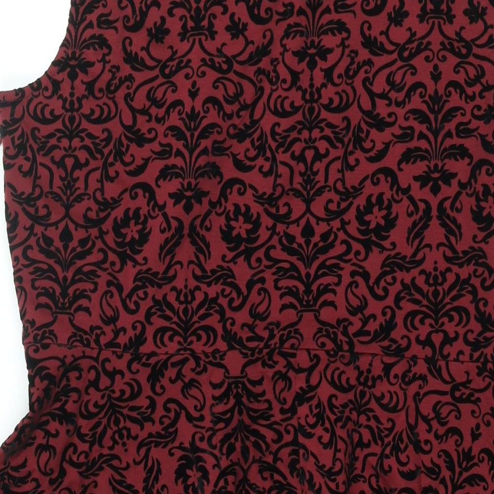 Joe Browns Womens Red Geometric Polyester Fit & Flare Size 18 Round Neck Pullover - Velvet