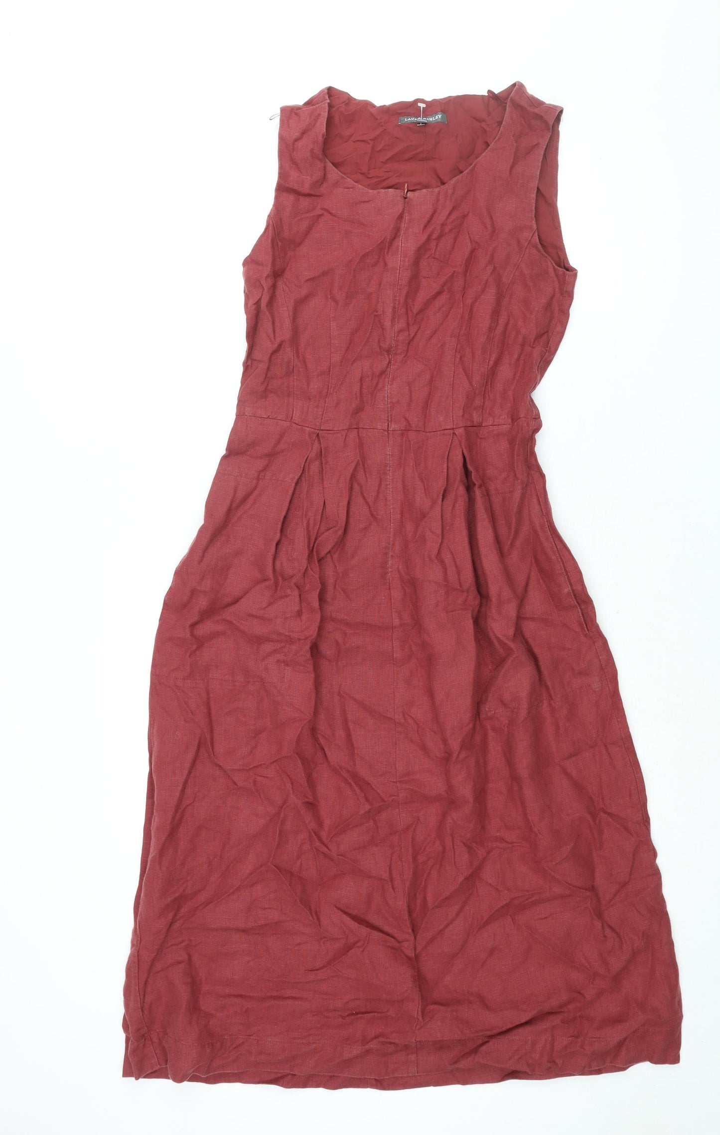 Laura Ashley Womens Red Linen Shift Size 8 Round Neck Zip