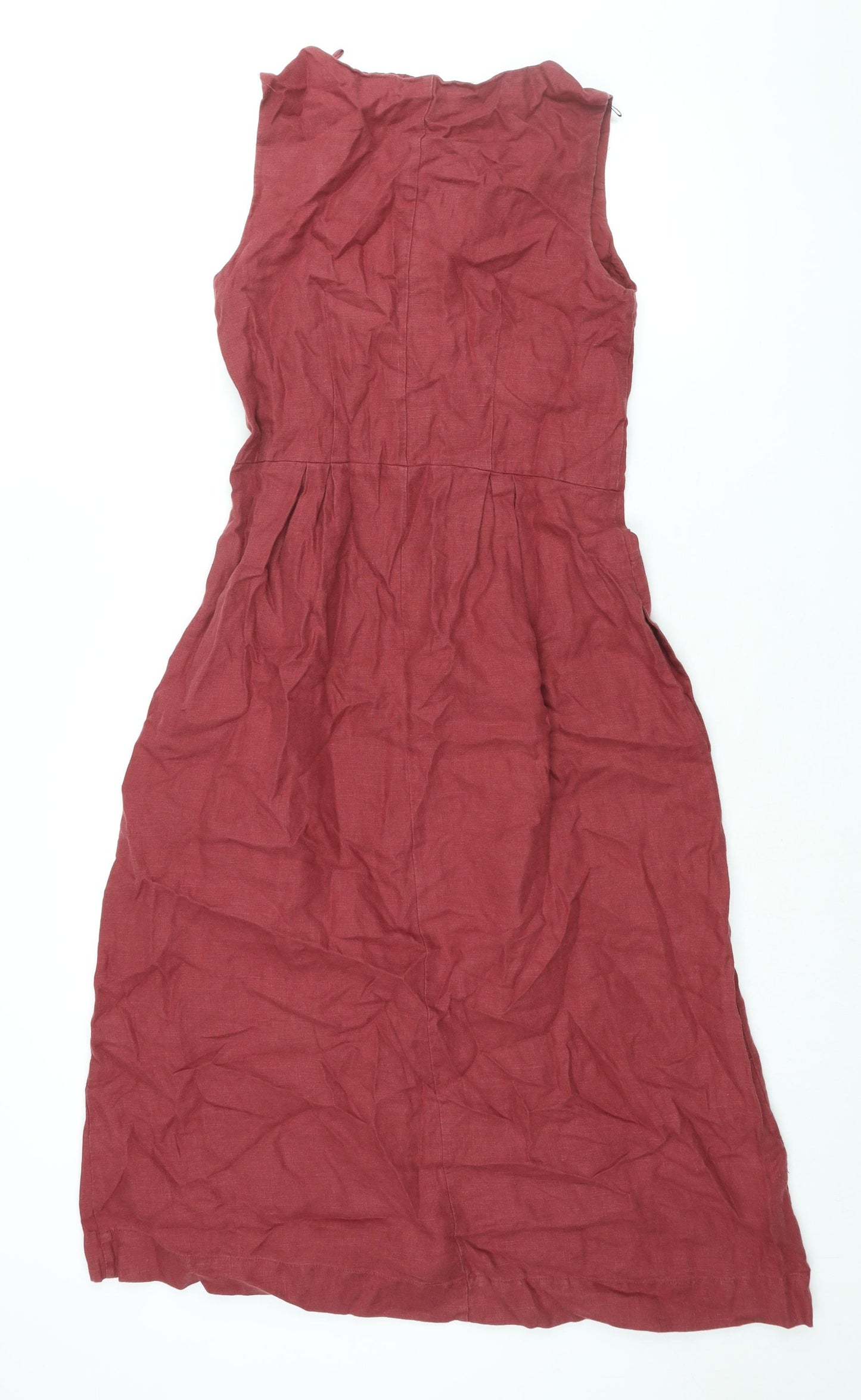 Laura Ashley Womens Red Linen Shift Size 8 Round Neck Zip