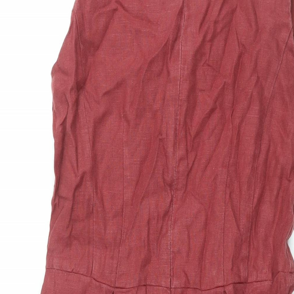 Laura Ashley Womens Red Linen Shift Size 8 Round Neck Zip