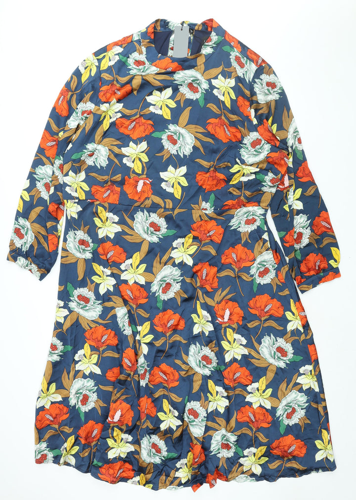 Lovedrobe Womens Multicoloured Floral Polyester Shift Size 26 Mock Neck Zip - Tie