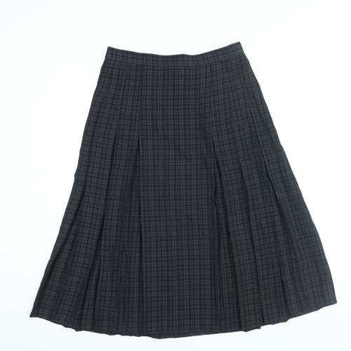 Marks and Spencer Womens Blue Check Polyester Pleated Skirt Size 12 Zip