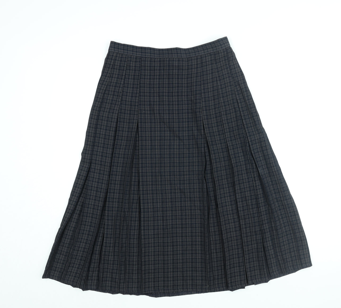 Marks and Spencer Womens Blue Check Polyester Pleated Skirt Size 12 Zip