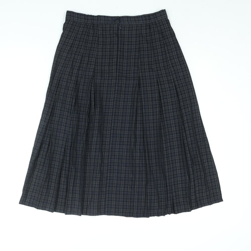 Marks and Spencer Womens Blue Check Polyester Pleated Skirt Size 12 Zip