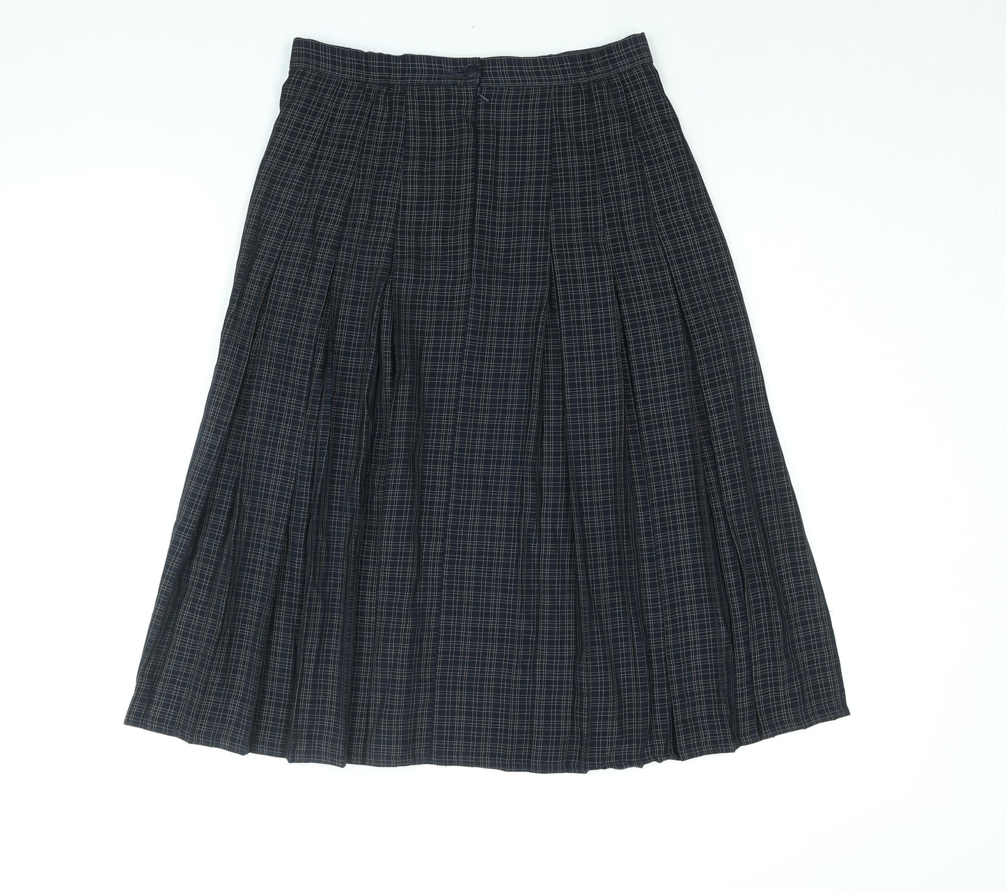 Marks and Spencer Womens Blue Check Polyester Pleated Skirt Size 12 Zip