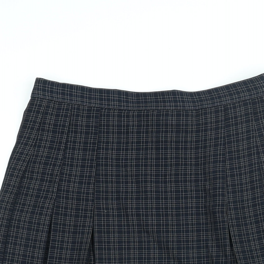 Marks and Spencer Womens Blue Check Polyester Pleated Skirt Size 12 Zip