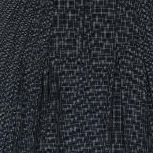 Marks and Spencer Womens Blue Check Polyester Pleated Skirt Size 12 Zip