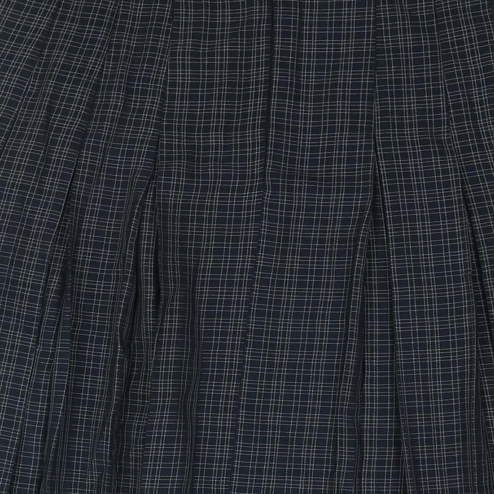 Marks and Spencer Womens Blue Check Polyester Pleated Skirt Size 12 Zip