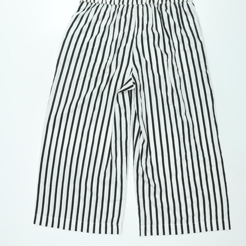 Zara Womens White Striped Polyester Cropped Trousers Size L L22 in Regular - Elasticated Waist Tie