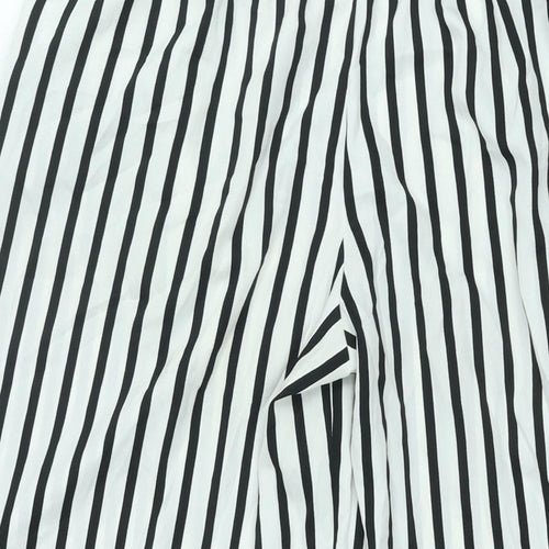 Zara Womens White Striped Polyester Cropped Trousers Size L L22 in Regular - Elasticated Waist Tie