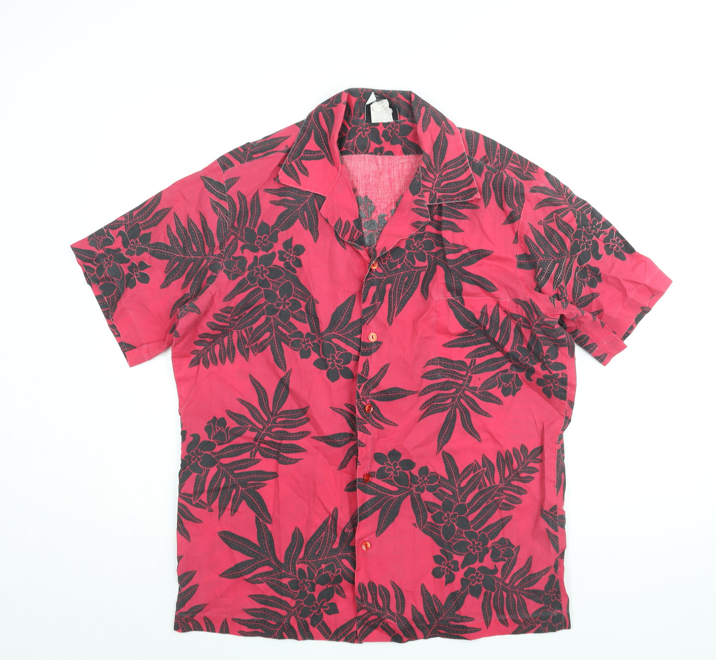Hilo Hattie Mens Pink Geometric Cotton Button-Up Size L Collared Button - Plant Print Hawaiian