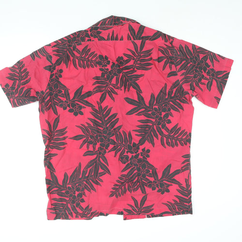 Hilo Hattie Mens Pink Geometric Cotton Button-Up Size L Collared Button - Plant Print Hawaiian