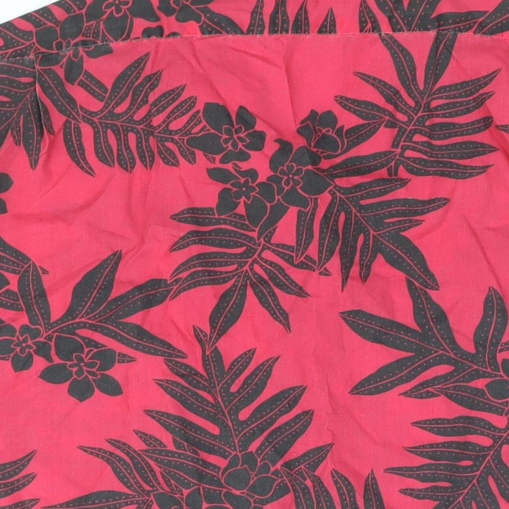 Hilo Hattie Mens Pink Geometric Cotton Button-Up Size L Collared Button - Plant Print Hawaiian